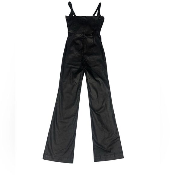 NWT 7 FOR ALL MAN KIND black Coated Denim Flared Jumpsuit In Rabbithole sz small - Picture 5 of 12